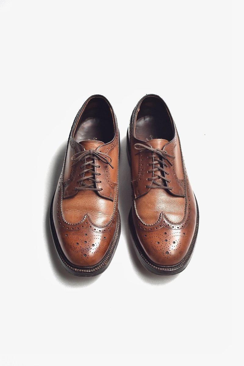 70s American double leather shoes | Hanover Wingtip Blucher US 9.5E EUR 43 - รองเท้าบูธผู้ชาย - หนังแท้ สีส้ม