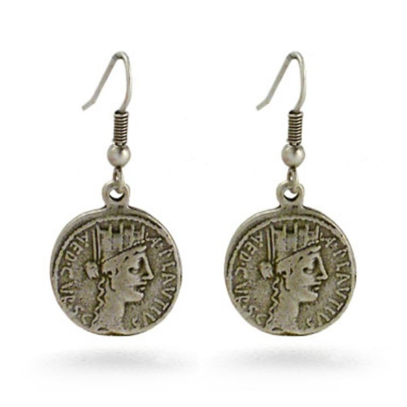 Roman coin earrings - ต่างหู - โลหะ สีเงิน