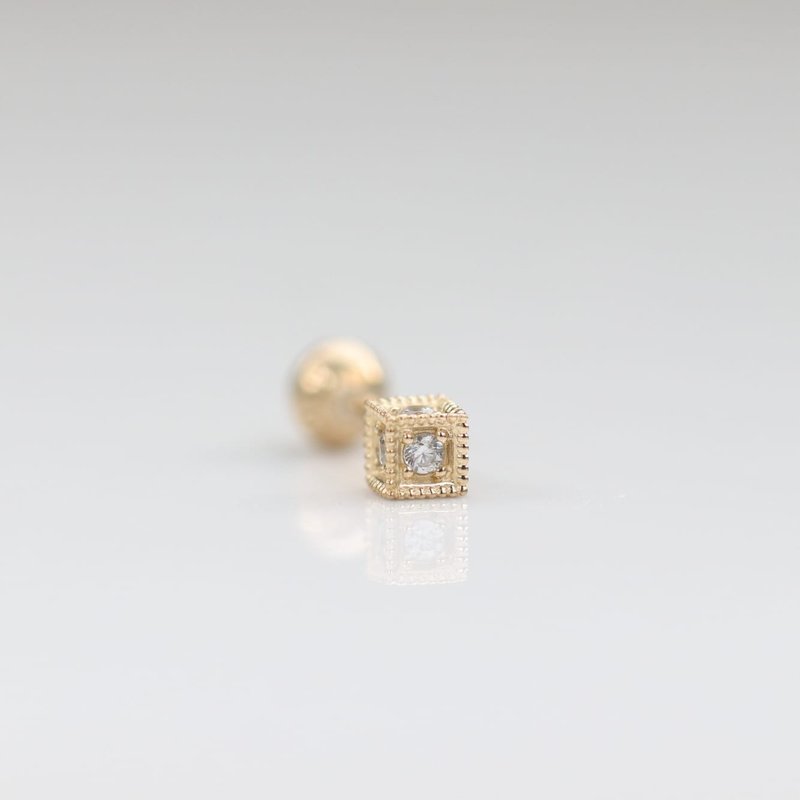 14K Cubic CZ Piercing 方塊鑽鎖珠耳環(單個)耳骨 耳窩 不退色 - 耳環/耳夾/耳骨夾 - 貴金屬 金色