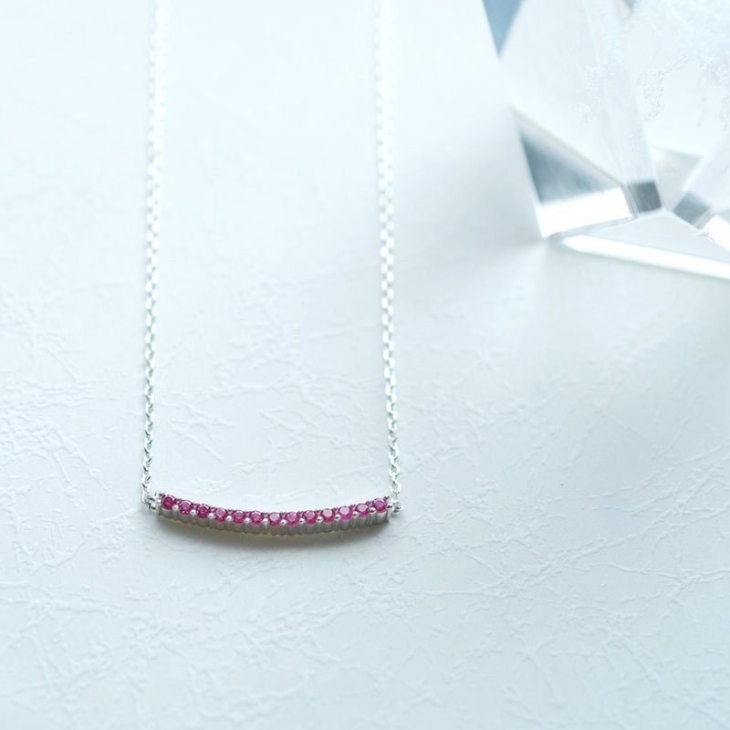 Ruby Pavé Double Hanging Necklace Silver 925 - สร้อยคอ - โลหะ สีแดง