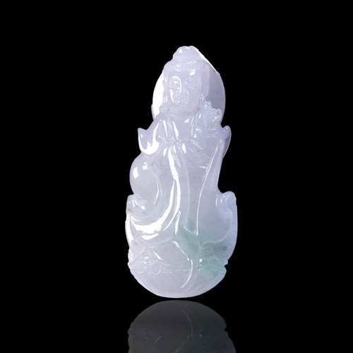 瓔珞翡翠 冰種飄綠翡翠寶瓶觀音菩薩 | 天然緬甸玉翡翠A貨 | 送禮