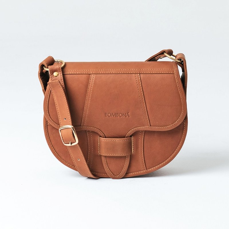 Colombian chic camel brown color carriel saddle bag in pure leather - Messenger Bags & Sling Bags - Genuine Leather Gold