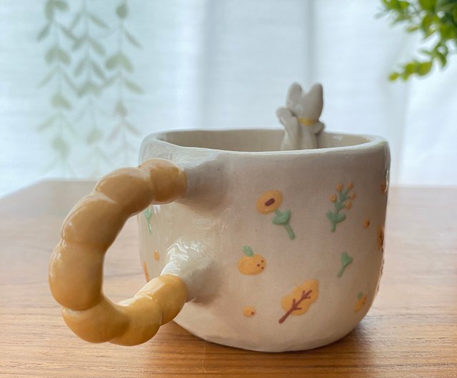 Unique Ceramic Floral Mug Handmade Pottery Mug, Clay Coffee Mug