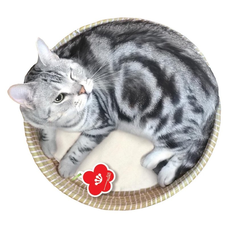 【日本CattyMan】貓用簡約風編織睡窩(小紅花標籤) - 寵物床墊/床褥 - 其他材質 咖啡色