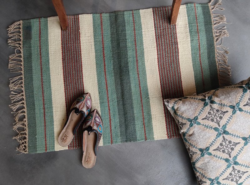 Apple green and red strips│Farmhouse Linen - Rugs & Floor Mats - Cotton & Hemp 