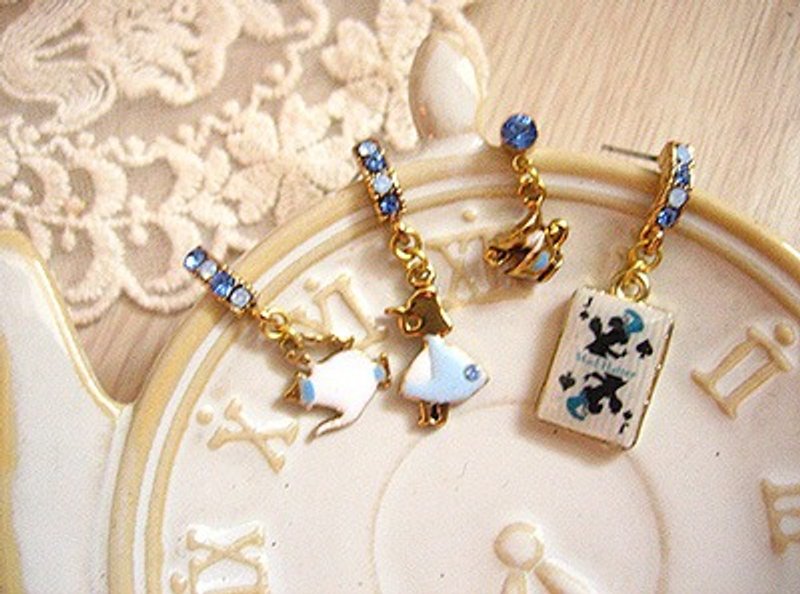 [Jolie baby] Alice Fantasy series --Alice Mad Hatter tea party earrings set - Earrings & Clip-ons - Other Materials Blue