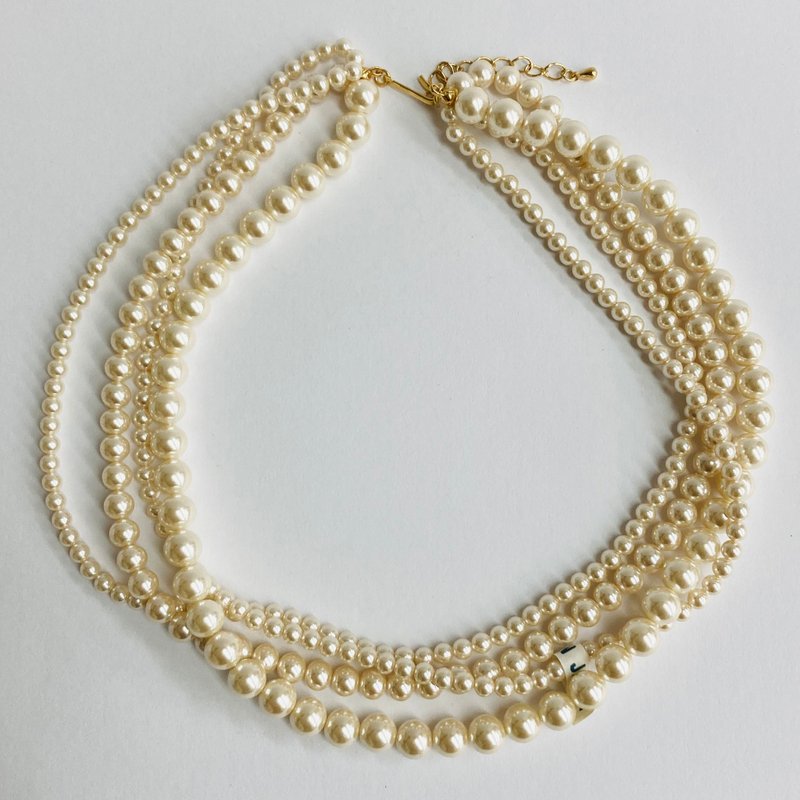 ガラスmixパール4連ネックレス/約42cm+5cm/クリーム/G/made in japan - 項鍊 - 玻璃 金色
