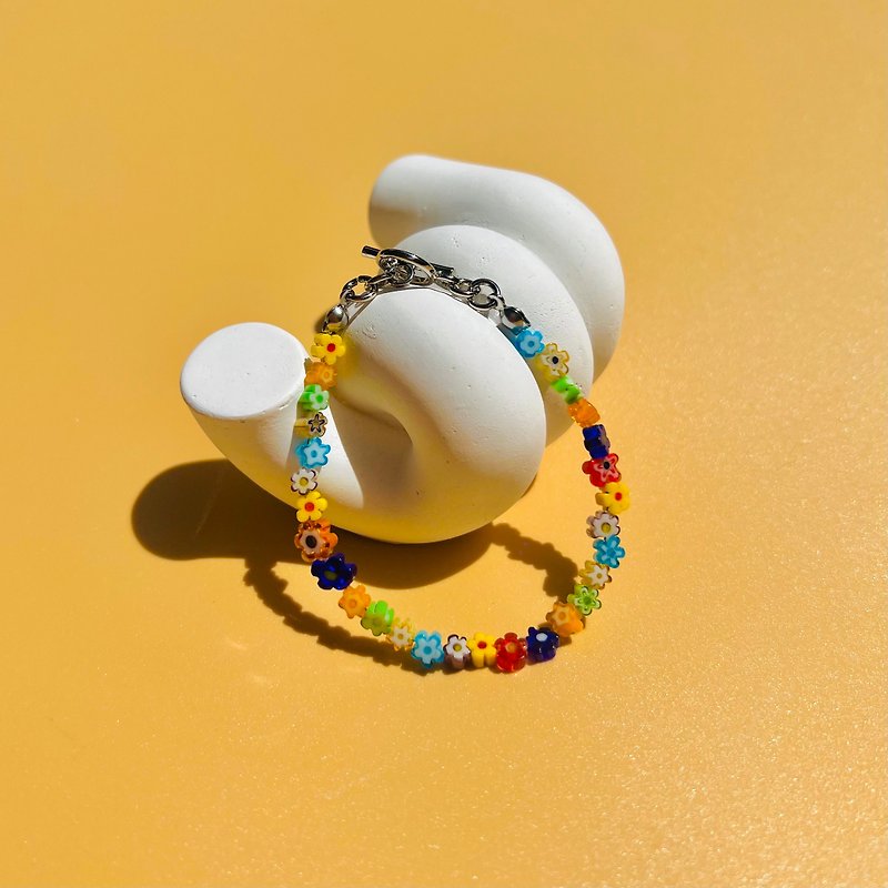 Bracelet She is a Wildflower bracelet • Handmade Jewelry Millefiori Flower Beads - Bracelets - Stainless Steel Multicolor