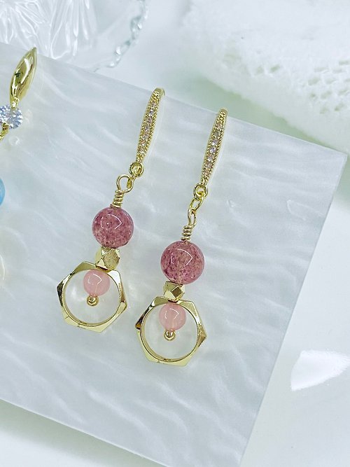 BlacK PurPle Jewelry 愛情系列 草莓晶 粉晶 14KGF 耳環