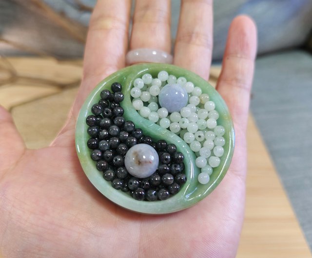 秦翠] 天然翡翠グリーンパープルオフィス 太極拳 小物 翡翠 オブジェ