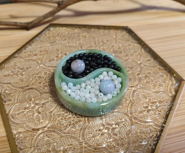 秦翠] 天然翡翠グリーンパープルオフィス 太極拳 小物 翡翠 オブジェ