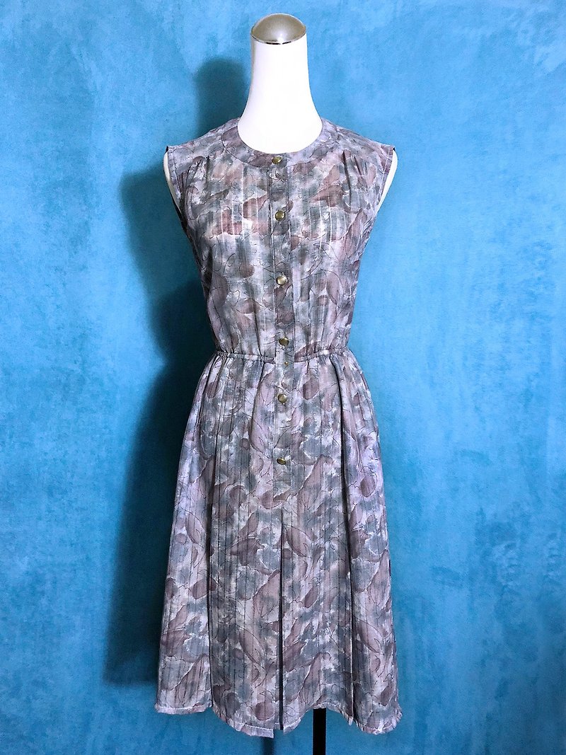 Blooming lines flower sleeveless vintage dress / bring back VINTAGE - ชุดเดรส - เส้นใยสังเคราะห์ สีน้ำเงิน