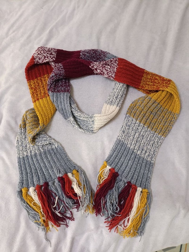 Unique long winter striped scarf. Oversized knitted merino scarf. - 絲巾 - 棉．麻 多色