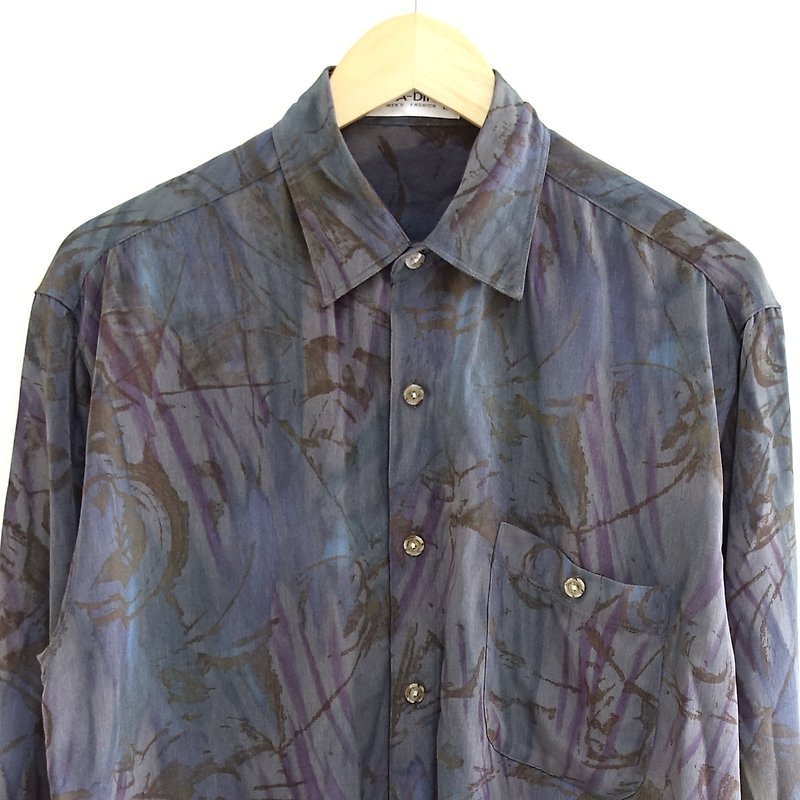 │Slowly│ turbid - vintage shirt │vintage. Retro. Literature - เสื้อเชิ้ตผู้ชาย - เส้นใยสังเคราะห์ หลากหลายสี