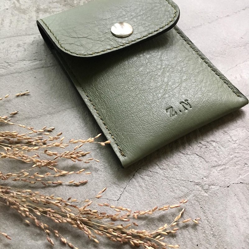 KAKU leather design business card holder card holder green - ที่เก็บนามบัตร - หนังแท้ สีเขียว