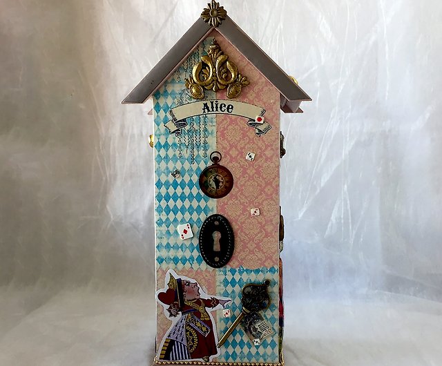 Alice Tea house,Wooden tea box, Alice in wonderland, Tea box