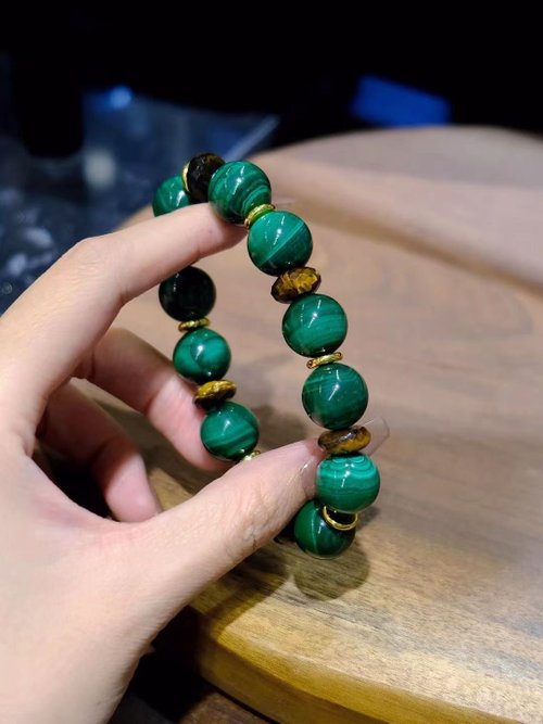 タイガーアイ☾　マラカイト　ハート♡　ブレスレット 森森島 11mmタイガーアイと13mmマラカイトのブレスレット 個性的な