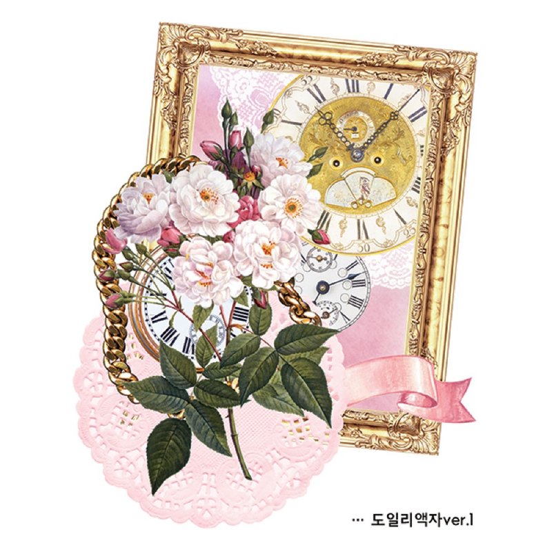 frame of doily flower ver1 (blackraccoon) Vintage collage design sticker - 貼紙 - 紙 粉紅色