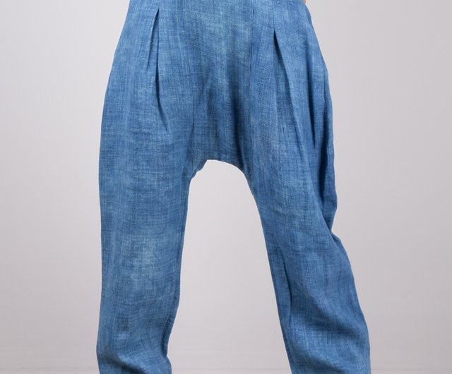 Remake vintage hemp, hand woven hemp, harem pants with zipper and