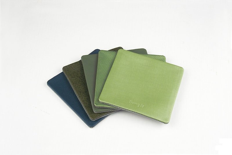 簡約方形杯墊 雙面材質 PU皮革+帆布 綠色系 - 杯墊 - 人造皮革 綠色