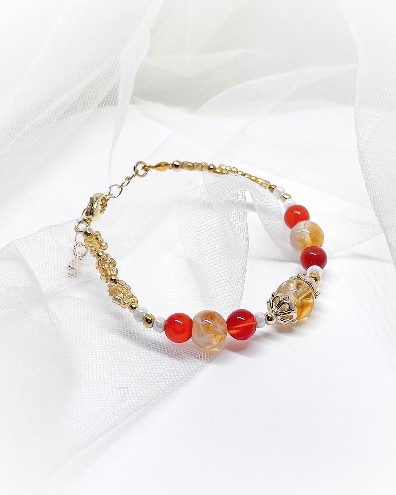 [Can be customized] Citrine • Nanhong Ice Floating Agate | 14K gold-filled crystal bracelet - Bracelets - Crystal Red