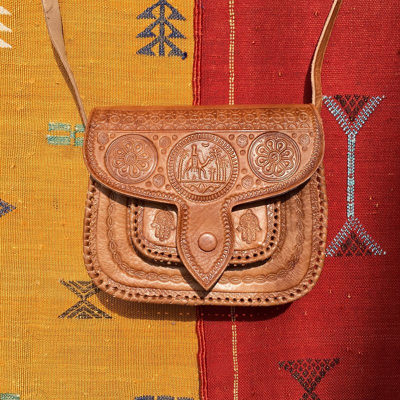 Moroccan Walnut Pestle Caramel Camel Bag - Messenger Bags & Sling Bags - Genuine Leather Brown
