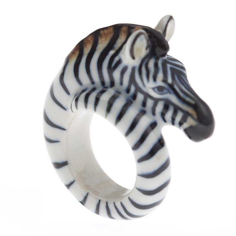 AndMary 手繪瓷戒指-斑馬 禮盒裝 Zebra Ring - 戒指 - 瓷 黑色