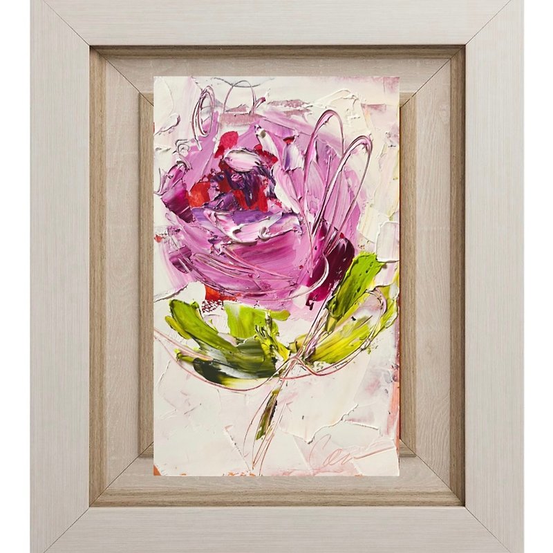 Pion Painting Original Small Oil Artwork Flower Artwork - Posters - Other Materials Pink
