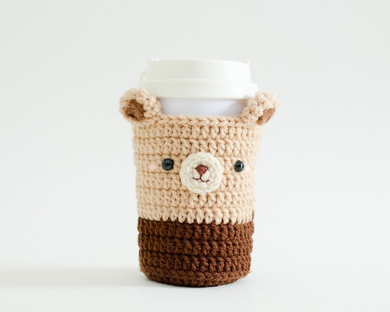 Crochet Cozy Cup - The Bear / Coffee Sleeve, Starbuck. - แก้วมัค/แก้วกาแฟ - อะคริลิค สีนำ้ตาล