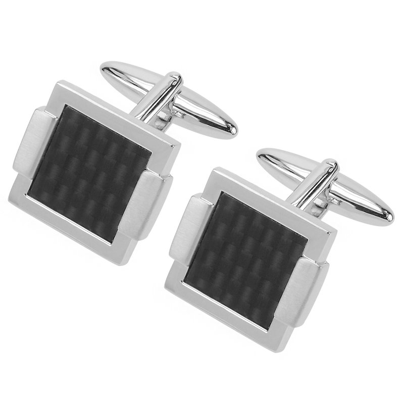 Black Carbon Fiber Square Cufflinks - Cuff Links - Other Metals Black
