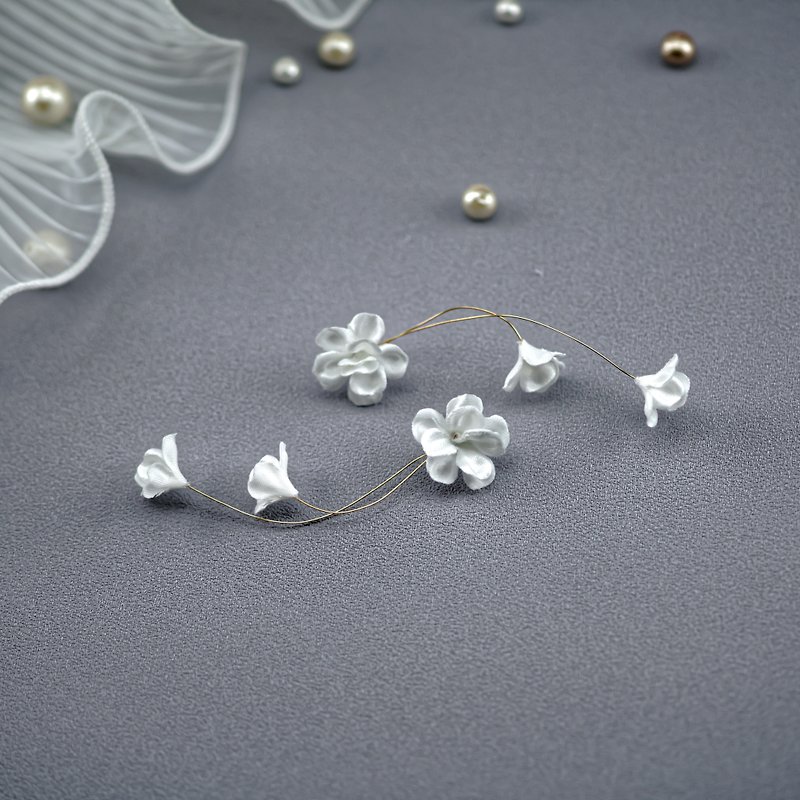 Cherish | Solid Rounded Small Flower Long Earrings - Earrings & Clip-ons - Other Metals White