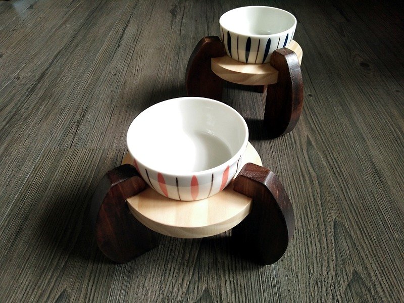 Mao child table series - [small flying saucer landing] 2 in the combination price (log X X Japan cute handmade bowl) - Pet Bowls - Wood Brown
