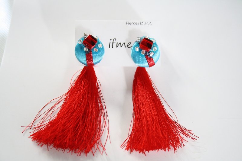 2way tassel earrings 2way tassel pierced earring - ต่างหู - งานปัก สีแดง