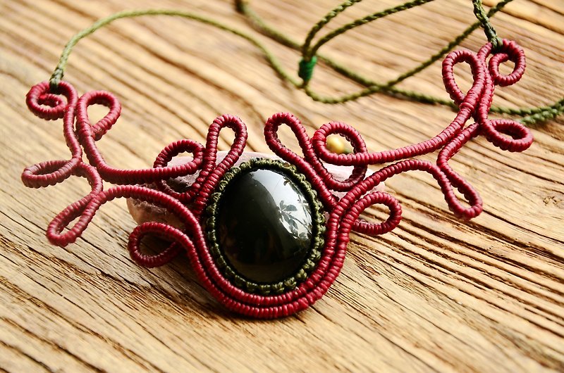 Black Obsidian Stone Macrame Necklace - Necklaces - Gemstone Black