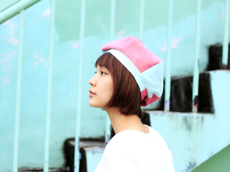 【The MAMA's Closet】Papillon(Pink with Light Green) / Beret - Hats & Caps - Polyester Multicolor