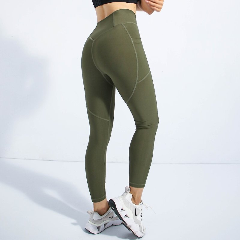 AM ME No Limit hip-lifting, high-elasticity and antibacterial function eight-point sports pants (Olive G - Women's Sportswear Bottoms - Other Man-Made Fibers Green