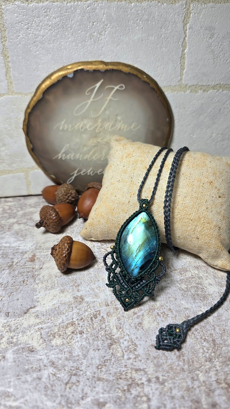 L151 Labradorite macrame Necklace - Necklaces - Other Materials Green