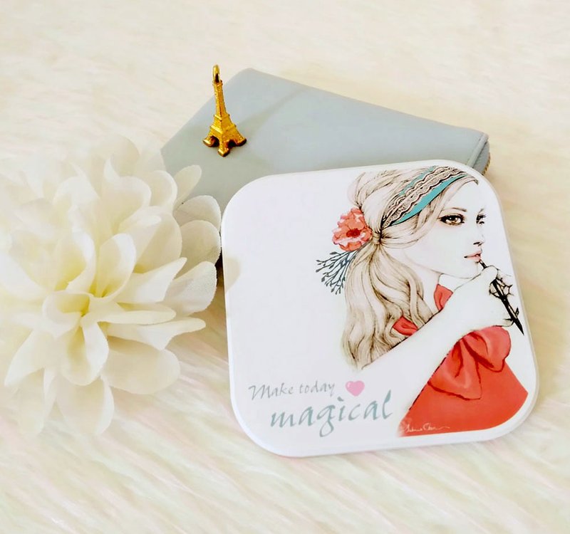 Adorned with radiance, a French afternoon with a blue hair ribbon │ Ceramic Coaster - ที่รองแก้ว - ดินเผา ขาว