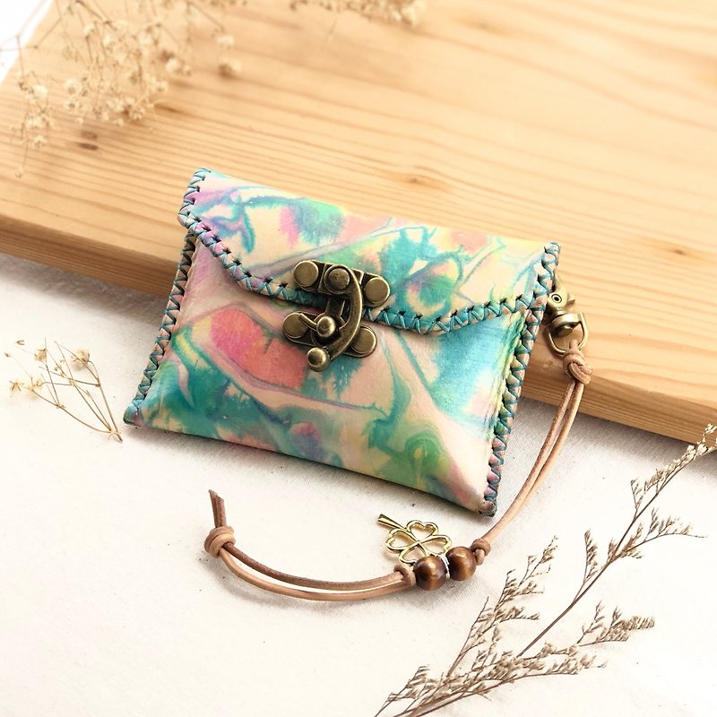 Colorful rendering coin purse - business card holder / card storage - Coin Purses - Genuine Leather Multicolor