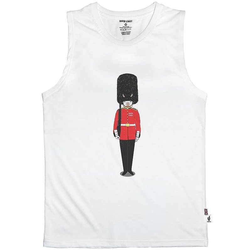 British Fashion Brand -Baker Street- Grenadier Guards Printed Tank Top - เสื้อกั๊กผู้ชาย - ผ้าฝ้าย/ผ้าลินิน ขาว