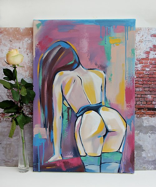 ARTbyAnnaSt Nude Woman Painting Erotic Original Art Female Body Artwork Sexy Wall Art 油畫原作