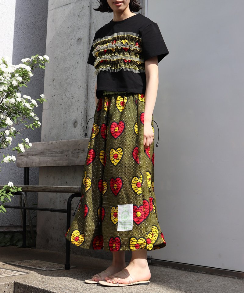 AFRICA REVERSIBLE DRAWSTRING SKIRT(142/MY BELIEVE) - 裙子/長裙 - 聚酯纖維 黃色