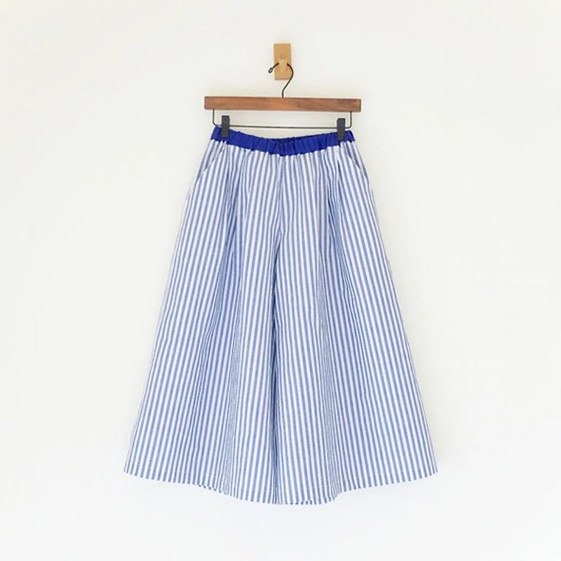 Daily dress. Navy blue stripes 9 points wide pants skirt, cotton - Women's Pants - Cotton & Hemp Blue