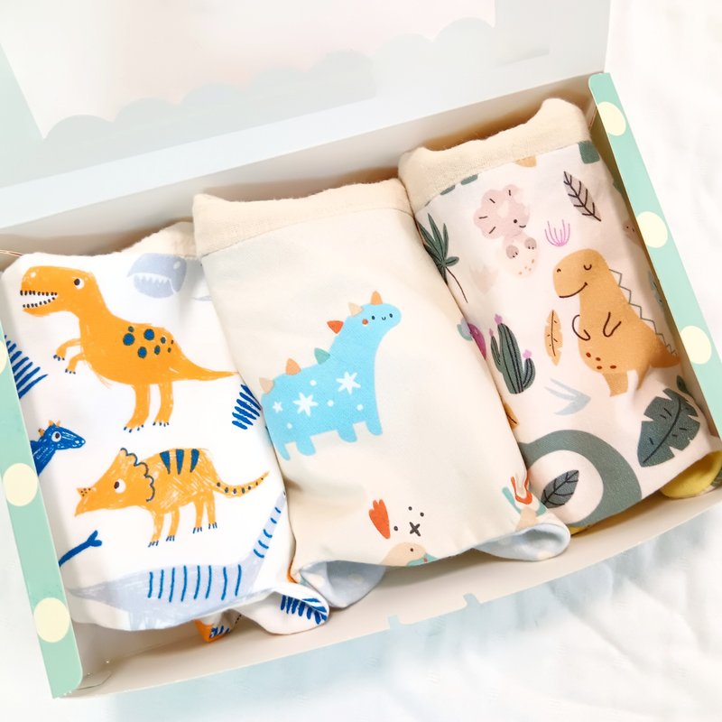 All are dinosaurs. Dinosaur-shaped bibs, 3-piece moon set (can be embroidered with names) - ของขวัญวันครบรอบ - ผ้าฝ้าย/ผ้าลินิน หลากหลายสี