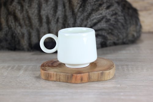 自然釉文創工作室 【我愛媽媽】80ml 牙黃 單色 咖啡杯 自然釉小緣杯 台灣製