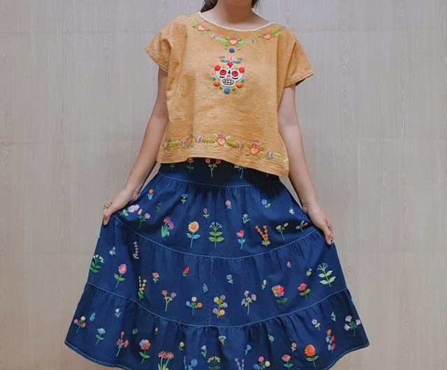 Embroidered top skirts online