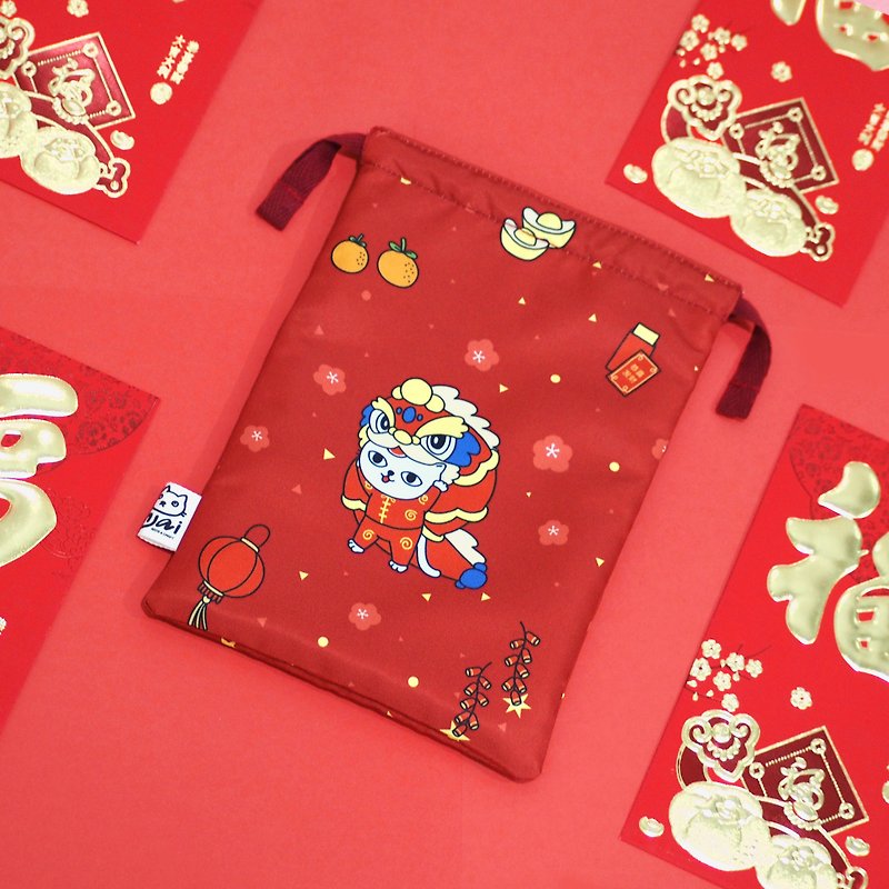 Polyester-micro peach bag - CNY cat Collection with 2 red envelopes 13X19 cm. - Chinese New Year - Polyester Red