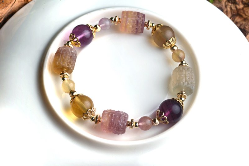 [Kamiyama Crystal Mine] Sunset Molten Gold/Purple Stone/Yellow Stone - สร้อยข้อมือ - คริสตัล สีม่วง