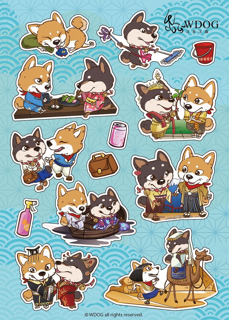 [Wanglaiwangquwdog] Decorative Stickers_Shiba Inu loves to dress up - Stickers - Paper Blue