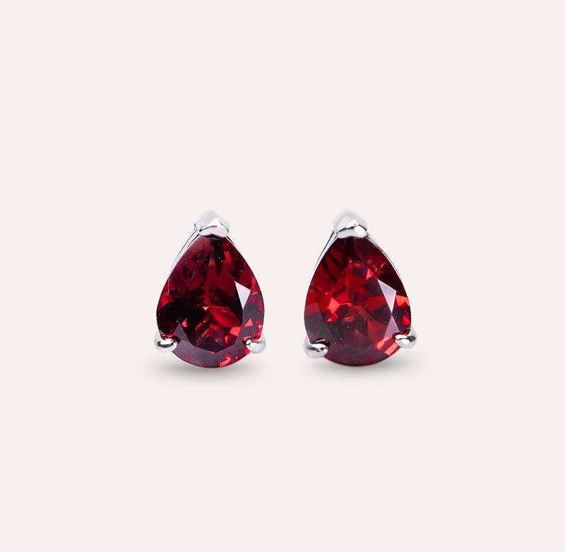 AND Stone Red Water Drops 6*8mm Earrings Classic Series Pear E Natural Gemstone Beads - Earrings & Clip-ons - Silver Red